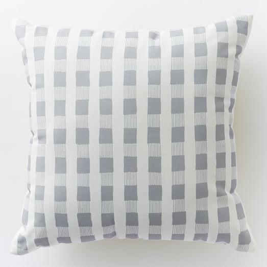 Outdoor Grid Stripe Pillow Platinum/Sun Yellow west elm