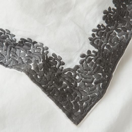 Embroidered Border Linen Duvet Cover + Shams White west elm