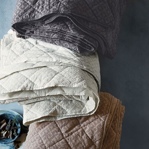 Frayed Diamond Jacquard King Sham Stone White west elm