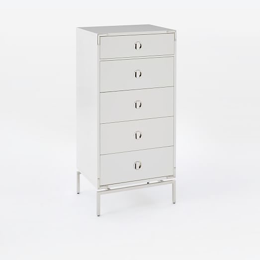 Malone Campaign 5Drawer Tall Dresser White Lacquer west elm