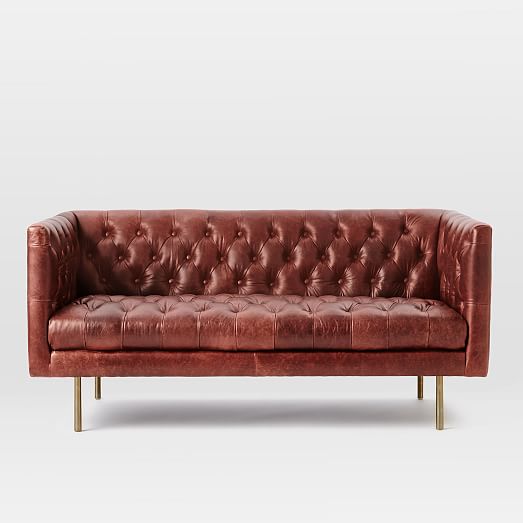 Modern Chesterfield Leather Loveseat (63") west elm