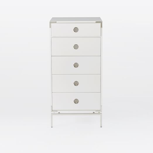 Malone Campaign 5Drawer Tall Dresser White Lacquer west elm