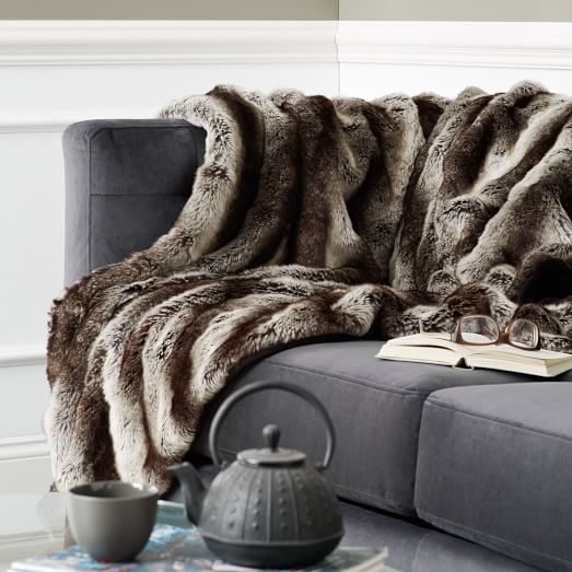 Ombre Faux Fur Throw - Gray | west elm