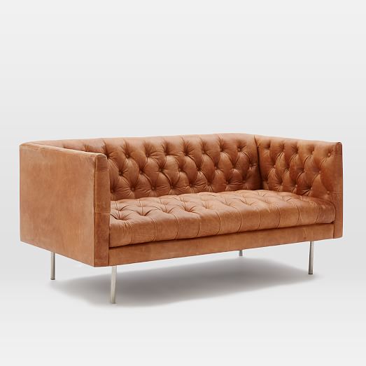 Modern Chesterfield Leather Loveseat (63") west elm
