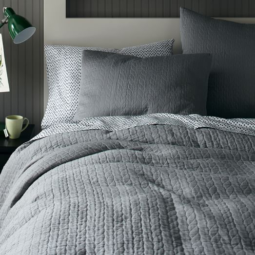 Organic Braided Matelasse Duvet Cover + Shams Feather Gray west elm