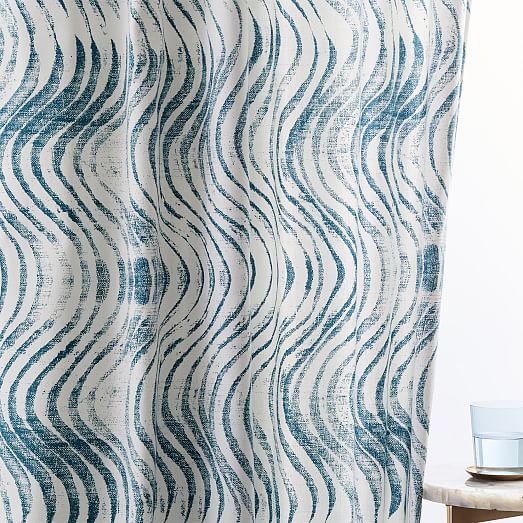 Cotton Etched Waves Curtains (Set of 2) Blue Teal west elm