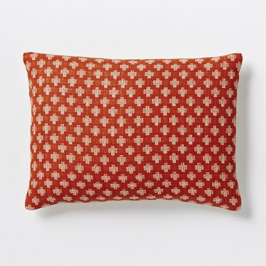 Jacquard Leaf Silk Pillow Cover Cayenne west elm