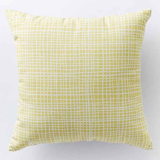 Outdoor Grid Stripe Pillow Platinum/Sun Yellow west elm