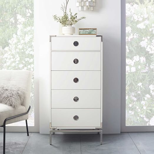Malone Campaign 5Drawer Tall Dresser White Lacquer west elm