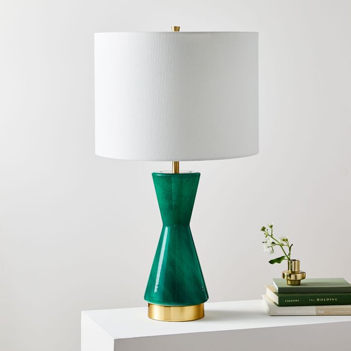 Metalized Glass Table Lamp + USB - Large (Green)