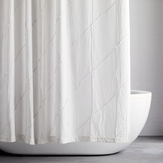 Pleated Grid Shower Curtain White west elm