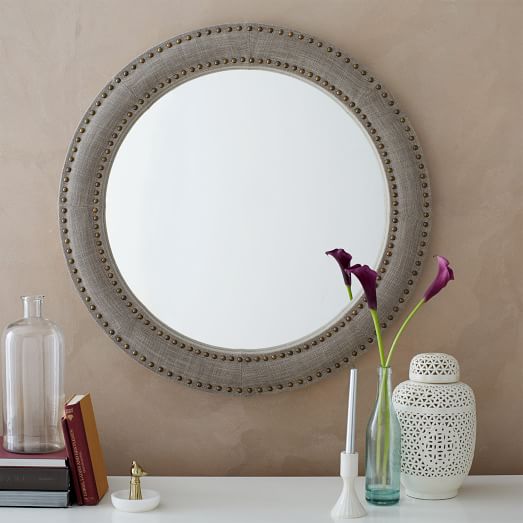 Upholstered Round Mirror Doe Linen west elm