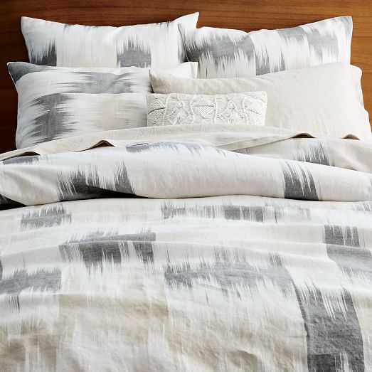 Belgian Flax Linen Blurred Ikat Duvet Cover + Shams west elm
