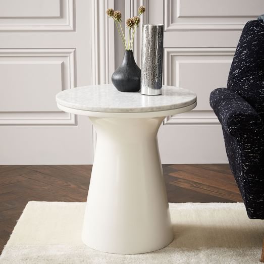 Marble Topped Pedestal Side Table White Marble/White west elm