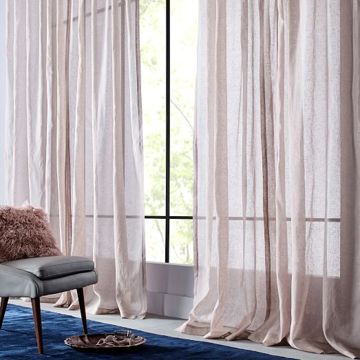 Sheer Metallic Printed Curtain Dusty Blush west elm