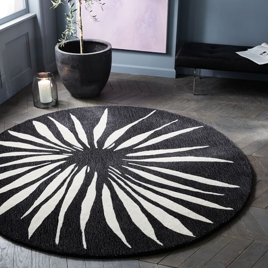 Round Petal Rug Black + White west elm