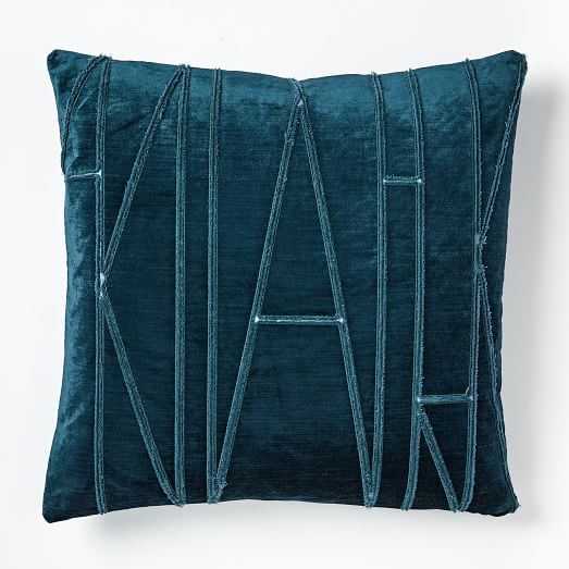 Velvet Applique Pillow Cover Regal Blue west elm