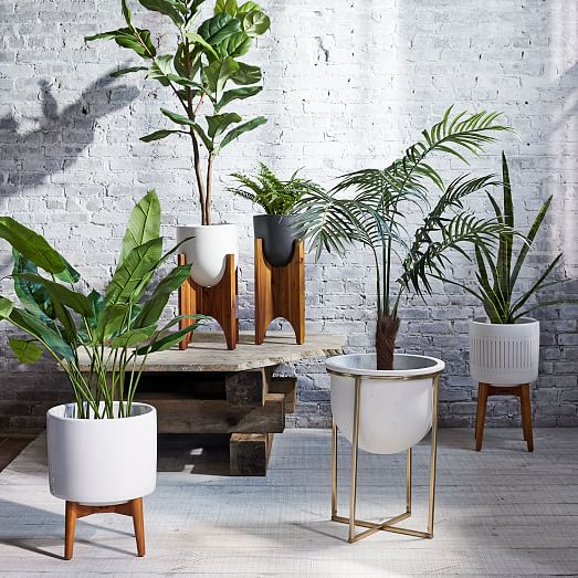 MidCentury Turned Leg Standing Planters Solid west elm