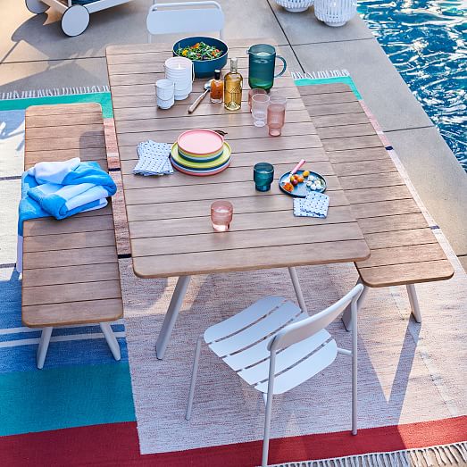 Halden Outdoor Dining Table + Benches Set Haze west elm