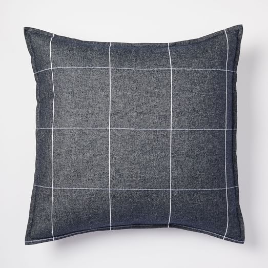 Flannel Windowpane Duvet Cover + Shams Midnight/White west elm