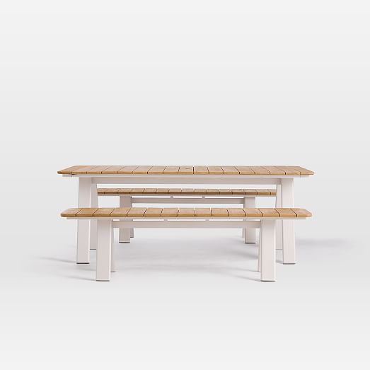 Halden Outdoor Dining Table + Benches Set Haze west elm