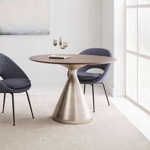 Silhouette Pedestal Round Dining Table White Marble/Antique Brass