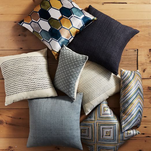 Embroidered Dot Silk Pillow Cover Slate west elm