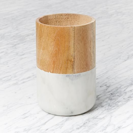 Wood + Marble Utensil Holder, Kitchen Storage Solutions west elm