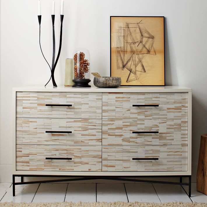 wood tiled 6-drawer dresser