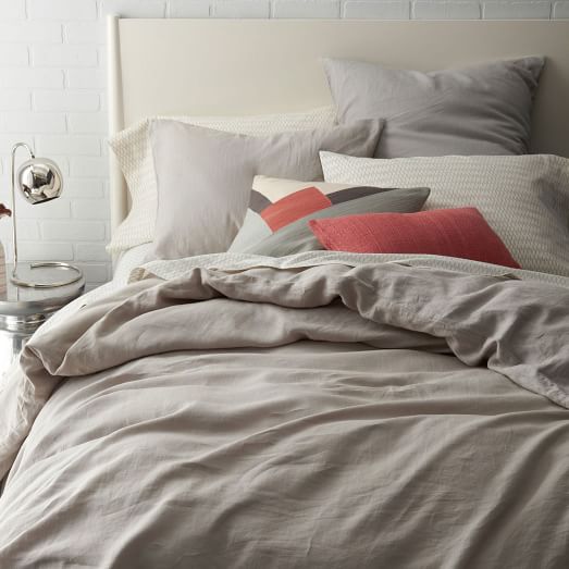 Belgian Flax Linen Duvet Cover + Shams Platinum west elm