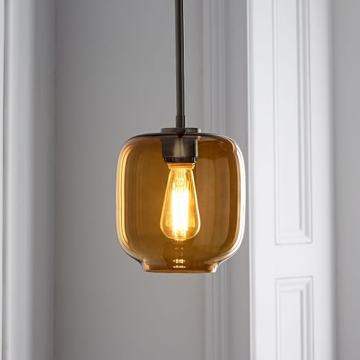 Sculptural Glass Pebble Pendant Small (Amber) west elm