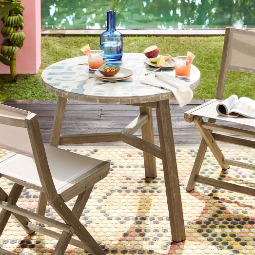 Mosaic Tiled Outdoor Bistro Table Two Tone Geo west elm
