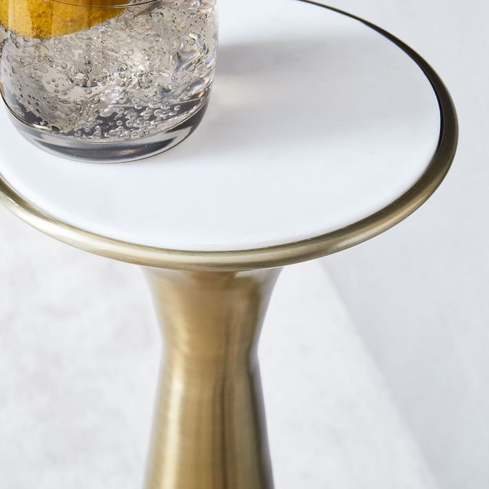 Silhouette Pedestal Drink Table, White Marble/Antique Brass west elm