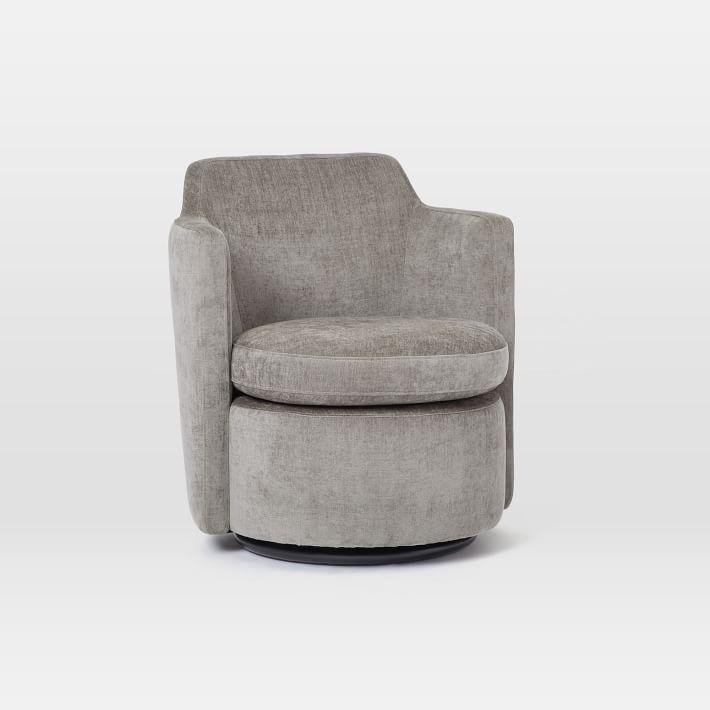 Adeline Swivel Chair, Mineral Gray Distressed Velvet, West Elm