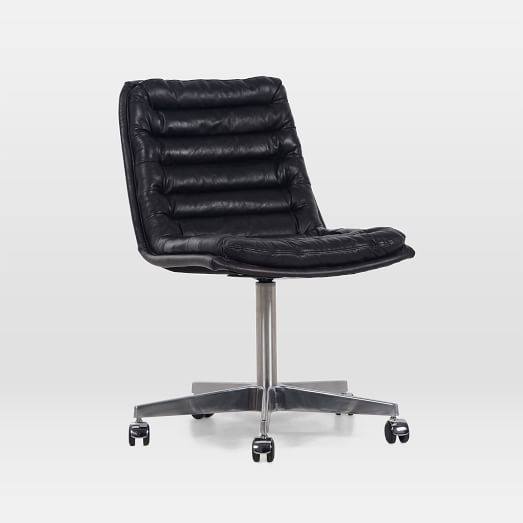 Leather Upholstered Swivel Desk Chair Black