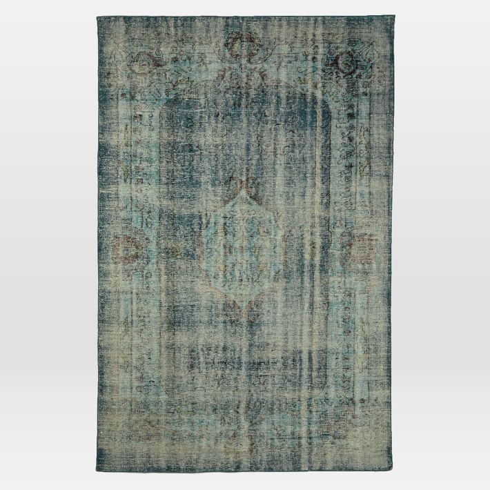 Caspian Distressed Rug Overdyed Green west elm