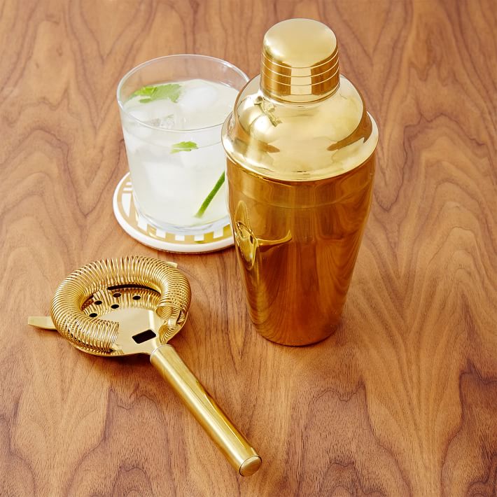 Gold Cocktail Shaker + Strainer, Bar Accessories West Elm