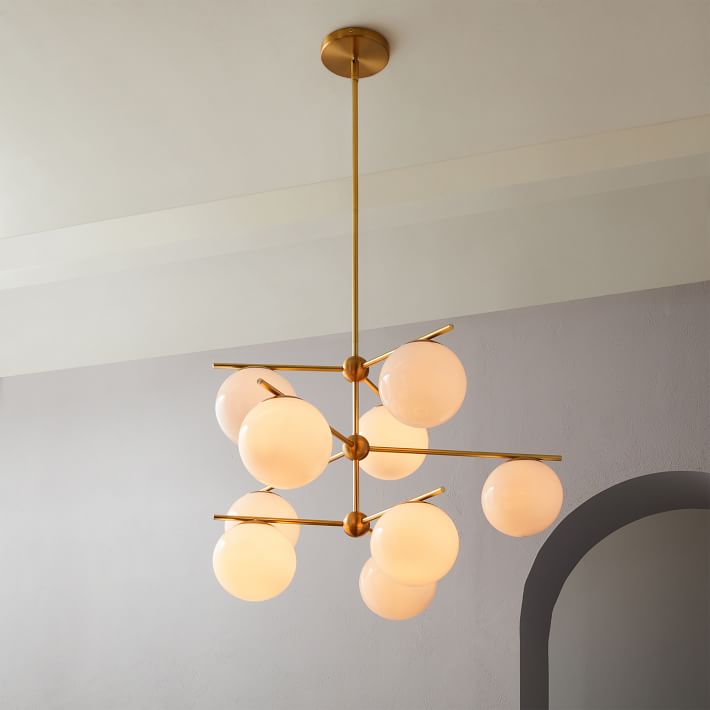Sphere + Stem 9-Light Chandelier - Milk