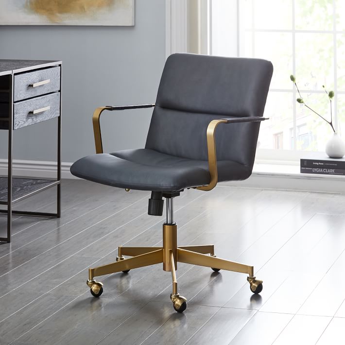 Cooper MidCentury Leather Swivel Office Chair west elm