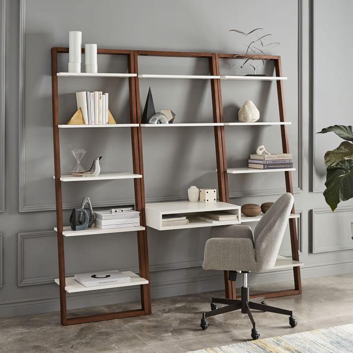 Ladder Shelf Desk Wide Bookshelf Set White Espresso West Elm