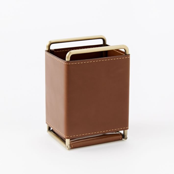 Faux Leather + Brass Desk Accessories west elm