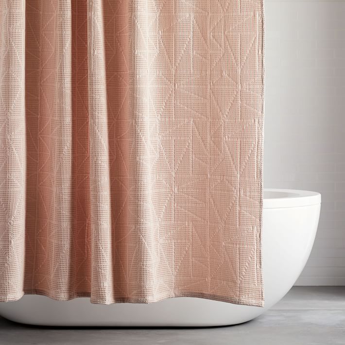 Organic Triangle Waffle Shower Curtain Pink Blush West Elm