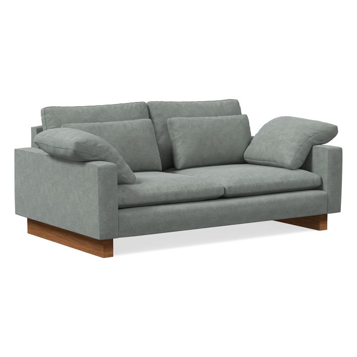 Harmony XL 76" Sofa, Distressed Velvet, Mineral Gray West Elm