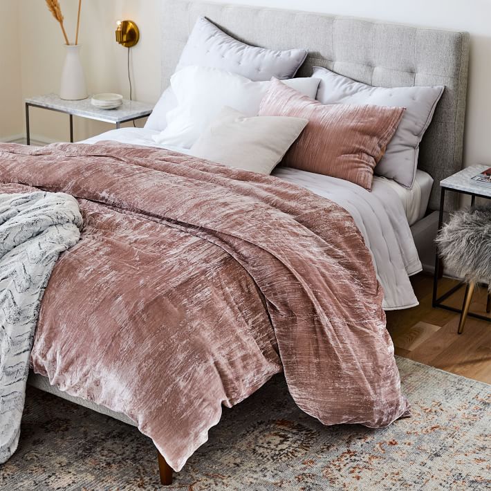 Crinkle Velvet Duvet Cover & Shams Dusty Blush west elm