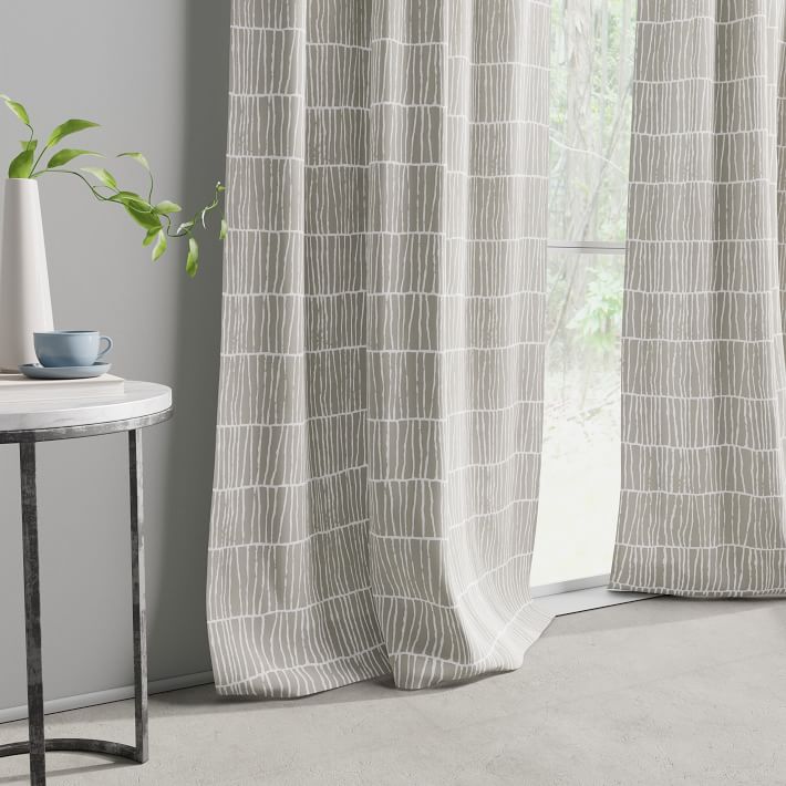 Cotton Canvas Line Lattice Curtain (Set of 2) Stone Gray west elm