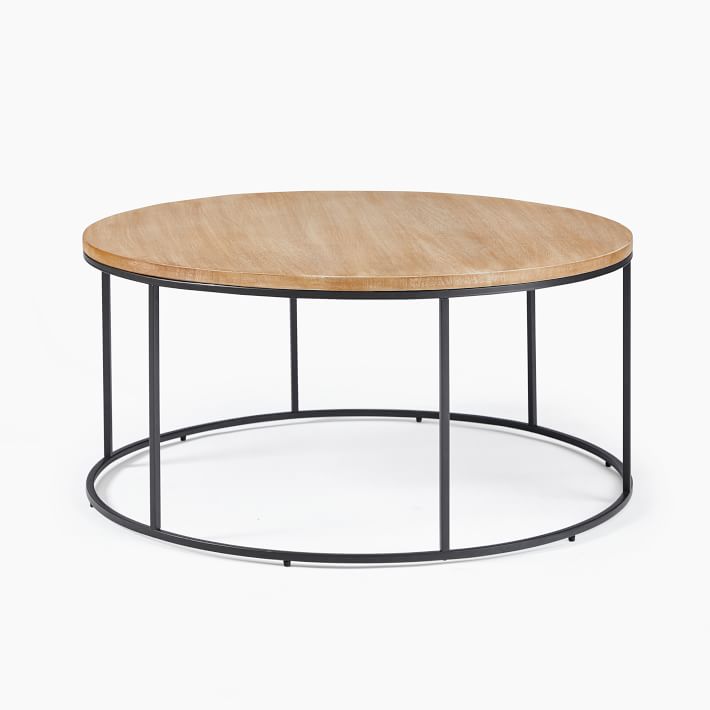Streamline Round Coffee Table Whitewashed Mango Wood west elm