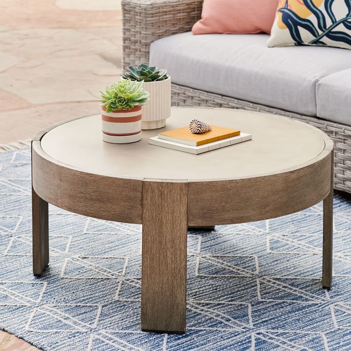 Portside Outdoor Round Concrete Coffee Table - Weathered Gray | West Elm