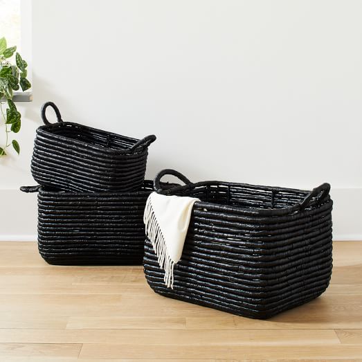 Woven Seagrass Underbed Storage Basket (Natural/Black) West Elm