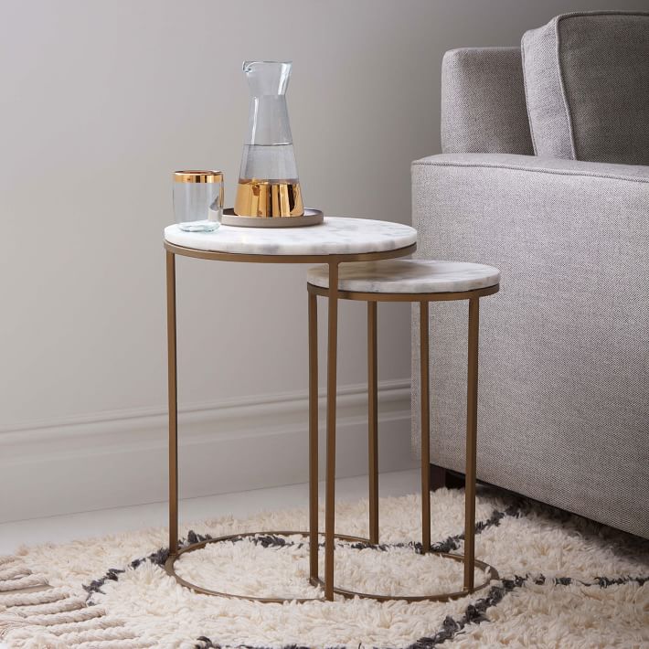 Round Modern Nesting Side Accent Tables, Round Accent Table With Glass Top