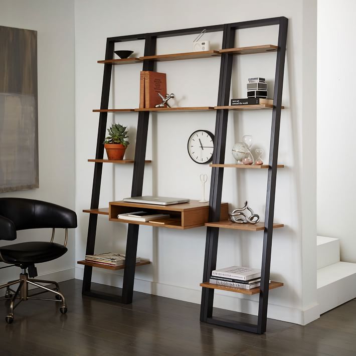 Ladder Shelf Desk Narrow Bookshelf Set